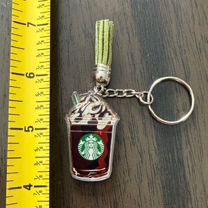 Starbucks inspired Chocolate Cup Keychain with Green Tassel